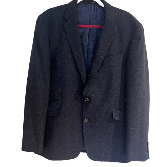 Joseph Abboud 42L Wool Navy Sport Coat Blazer Jacket Solid With Fleck Of White - Picture 1 of 12